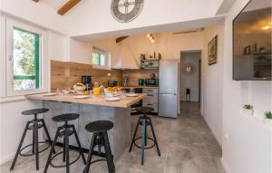 kuchnia z dużą wyspą z barowymi stołkami w obiekcie Cozy Home In Gornje Rastane With Wifi w mieście Gorica