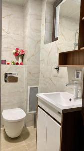 索佐波尔Sozopol Dreams apartman 35的浴室里有白色马桶和洗手池 更多25张照片