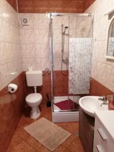 a bathroom with a shower and a toilet and a sink at House Srima-Vodice Dalmatia in Srima