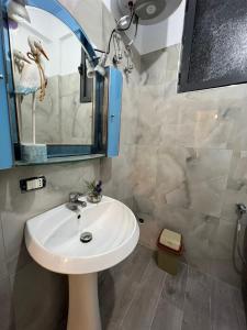 ein Bad mit einem Waschbecken und einem Spiegel in der Unterkunft Dragoti Apartment 2 in Golem