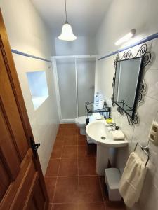 a bathroom with a sink and a toilet and a mirror at La Fragua de La Vega Estudios in La Vega