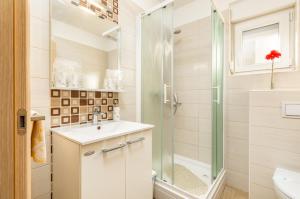 a bathroom with a sink and a shower at Apartments Hortensia in Pula
