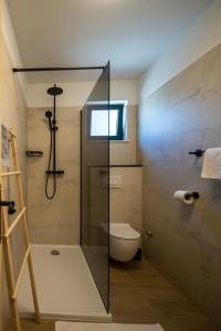 a bathroom with a shower and a toilet and a window at Villa a&a in Biograd na Moru
