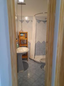 y baño con ducha, lavabo y aseo. en Casa Mandarino Forio Ischia en Ischia