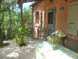a patio with a table and a house at PROVENCE SOLEIL LUBERON PISCINE in Apt