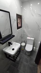 a bathroom with a white sink and a toilet at Villa Miranda in Nikiti