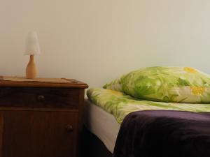 1 dormitorio con cama con almohada y vestidor en Apartament Zamkowa, en Puck