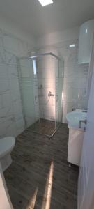 a bathroom with a shower and a toilet and a sink at Lavanda in Vrana