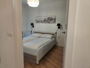 a bedroom with a bed and a painting on the wall at F&J #25 Centropolis in Toruń