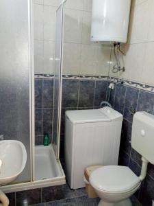 een badkamer met toilet, douche en wastafel bij Savina in Herceg-Novi +8 foto's