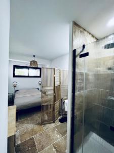 un bagno con doccia e una camera da letto di Villa Marilou à Saint-Martin-De-Ré a Saint-Martin-de-Ré