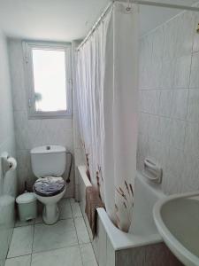 リマソールにあるIkaros Boutique Apartmentのトイレと洗面台を備えた白いバスルーム