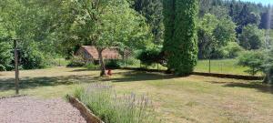 un patio con una casa y un árbol y una boca de incendios en Ferme De La Grange Du Bas, en Saint-Bresson