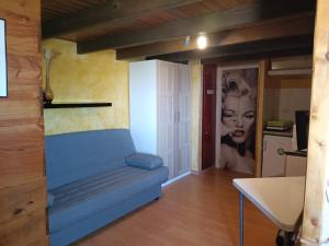 塞拉內華達的住宿－PRESIDENTE CON ENCANTO，客厅里设有蓝色沙发