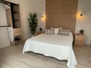 チピオナにあるApartamento Casa Charoのベッドルーム(大きな白いベッド、枕付)