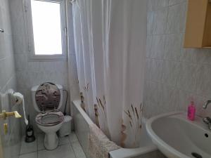 リマソールにあるIkaros Boutique Apartmentのトイレと洗面台付きのバスルーム