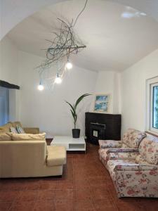 Una sala de estar con dos sofás y una chimenea. en Estombar Novo, en Estômbar