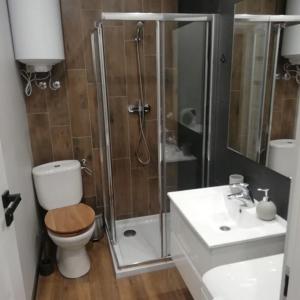 Kúpeľňa v ubytovaní Domek w Dębowym Gaju