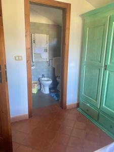 baño con aseo y puerta verde en Agriturismo Tre Morene, en Monteforte Cilento