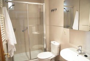 Apartamento Lomeña في غرناطة: حمام مع دش ومرحاض ومغسلة +20 صورة