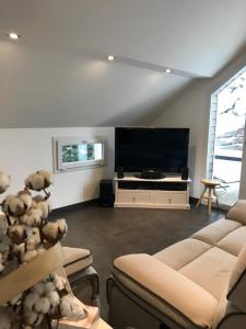 salon z dużym telewizorem z płaskim ekranem w obiekcie Le Grand Sapin. Maison au calme proche commerces w mieście Gérardmer