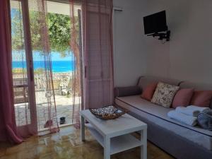 a living room with a couch and a view of the ocean at Corfu Dream Holidays Villas 2-4 in Glyfada