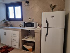 a kitchen with a white refrigerator and a microwave at Marfil in Posadas
