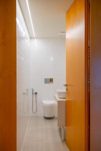 y baño con aseo, lavabo y ducha. en Carvalheira Country House - Gerês, en Braga