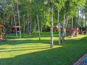 a park with a playground with trees in the grass at Villa OCTOPUS in Dąbki