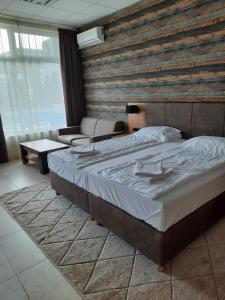 ein Schlafzimmer mit einem großen Bett und einem Sofa in der Unterkunft Бутикови Студиа БРИТА in Kranewo