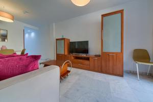 sala de estar con sofá y TV en Holidays2Malaga Ayala 450 mts from beach & Terrace en Málaga