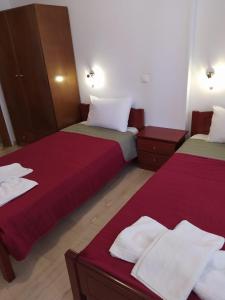 dos camas sentadas una al lado de la otra en una habitación en Michalis Place Apartments, en Vasiliki
