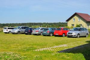 a row of cars parked in a field at Jantar in Ostrowo