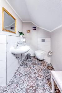 een badkamer met een wastafel en een toilet bij Ferienwohnung Ziesing Gernrode in Gernrode - Harz