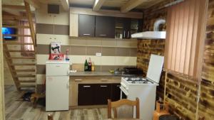 una cucina con un frigorifero bianco e una stufa di Zaovinski Raj2 Tara a Konjska Reka