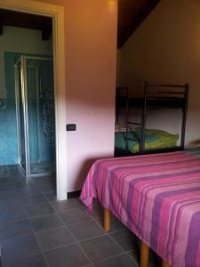 1 dormitorio con 1 cama con manta rosa en La Volpe e la Luna, en Mioglia