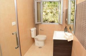a bathroom with a toilet and a sink and a window at Desconectaenlasriasbaixas Campelo playa in Poio