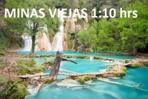 a waterfall in a river with the words minas vegas hrs at DepaB privado, centrico,Wifi 80 mb ,aire acondicionado ,cocina, cochera techada, in Ciudad Valles