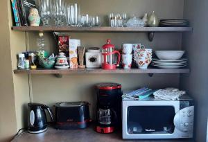 a kitchen with a microwave and a coffee maker at Apartement Endla in Pärnu