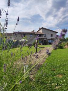 una casa en un campo con flores en primer plano en Casale Mille e una Notte en Perugia