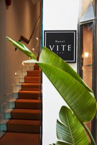ローマにあるHOTEL VITE - By Naman Hotellerieの階段の横に植えられた緑