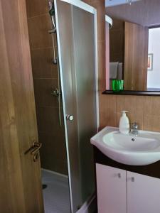 a bathroom with a sink and a shower at Pension Edelweiss in Eforie Sud +83 photos