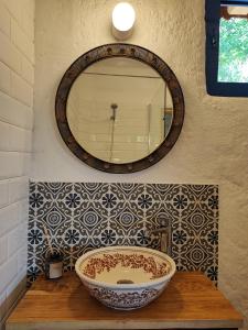 a bathroom with a large sink and a mirror at La sat - Radu Dragu in Bertea +26 photos