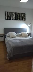 1 dormitorio con 1 cama con una pintura en la pared en Apartments Maja, en Split