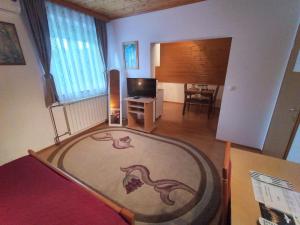 ein Wohnzimmer mit einem Teppich auf dem Boden in der Unterkunft House Nina in Poljanak