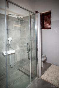 a bathroom with a glass shower with a toilet at Apartment "Istra Inspirita" in Rovinj +11 photos