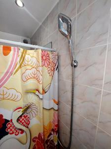 eine Dusche mit Schwanendusche im Bad in der Unterkunft Les Belles Terrasses Dieppe ,3 appartements , LE VEGETAL de 1 à 8 personnes , LE TROPICAL de 1 à 6 personnes , LE FLORAL avec TERRASSE de 1 à 3 personnes , quartier calme au stationnement gratuit à coté de l'avenue verte in Dieppe