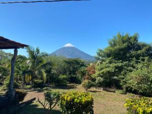 een uitzicht op een berg in de verte bij Hostel Santa Cruz Ometepe in Altagracia