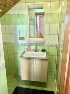 a bathroom with a sink and a mirror at Ubytování Vlachovice u Nového Města na Moravě in Nové Město na Moravě