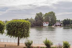 - une vue sur un lac avec une maison dans l'établissement Appart'Hôtel Luminous Vue Seine- Paris 15min, à Juvisy-sur-Orge
